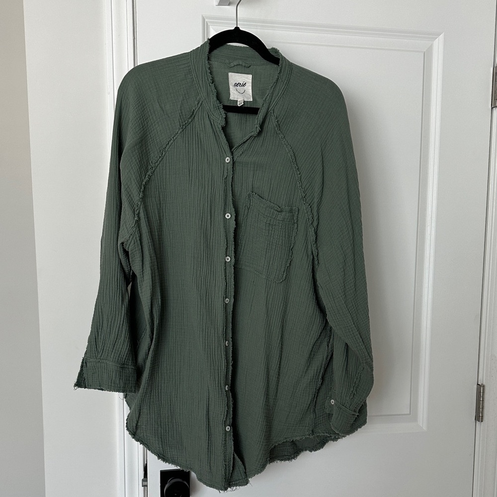 Aerie Sage Green Gauze Top